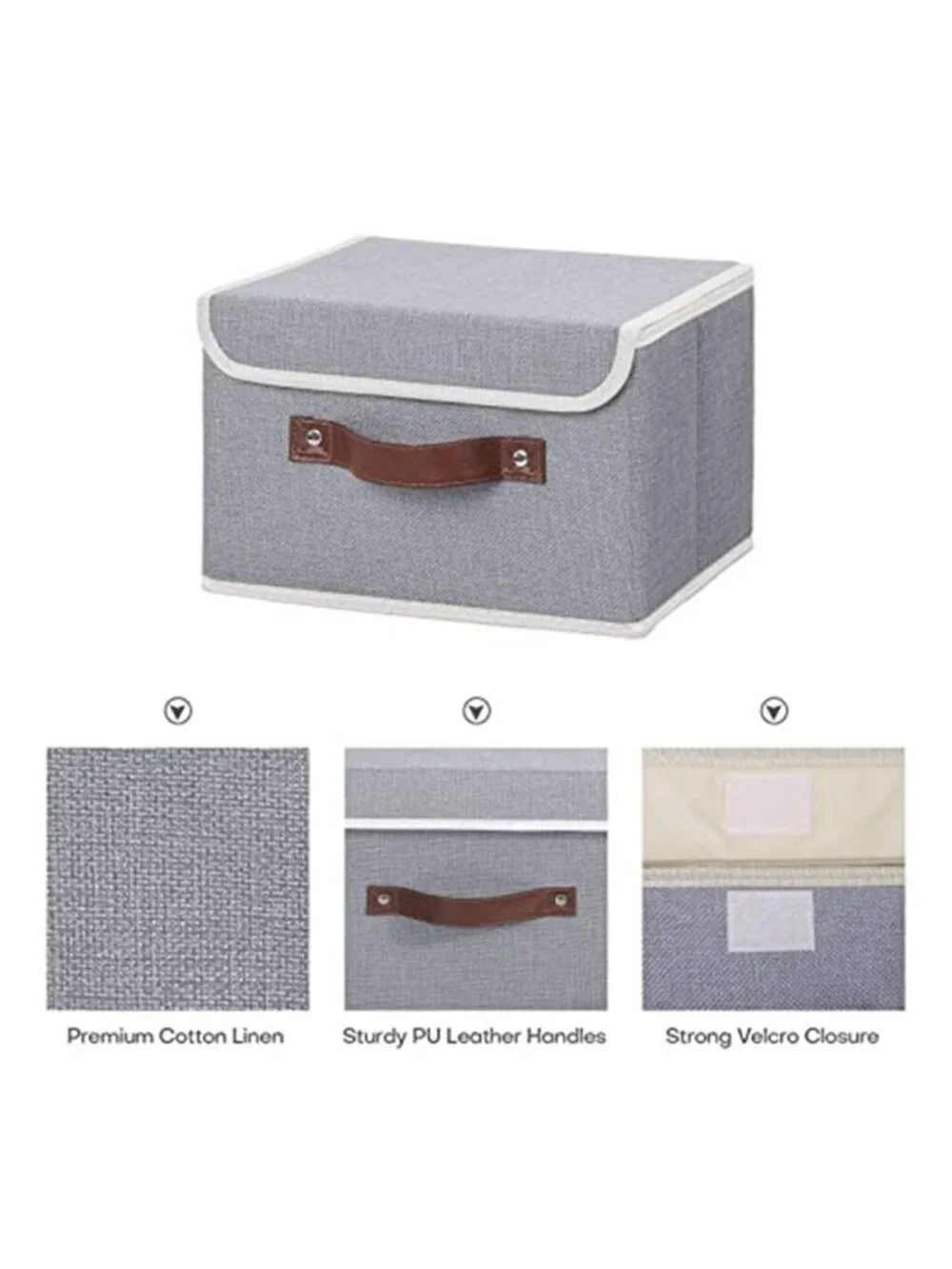 Fabric Storage Box Bins with Lids, Gray, 10